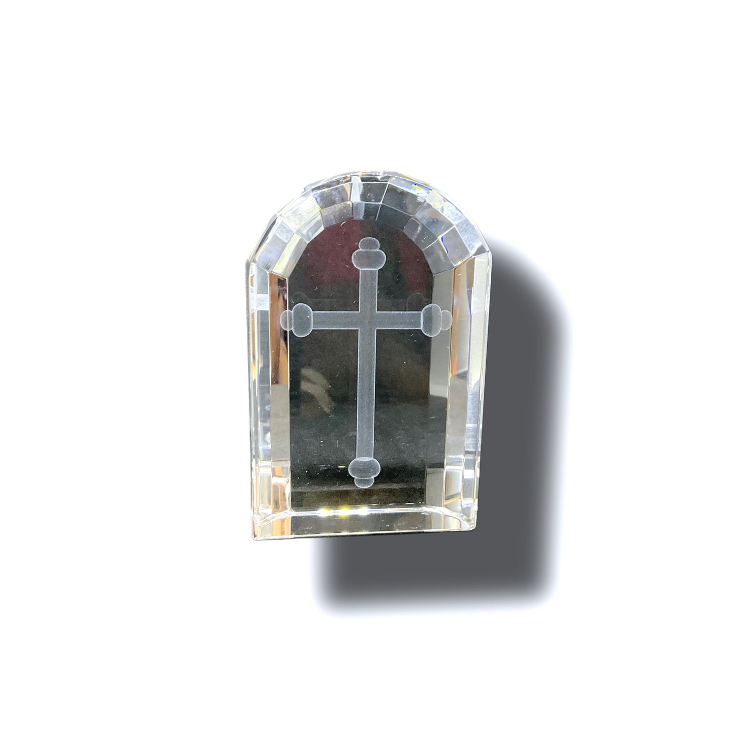 Engraved Glass Paperweight - Arch Top Cross