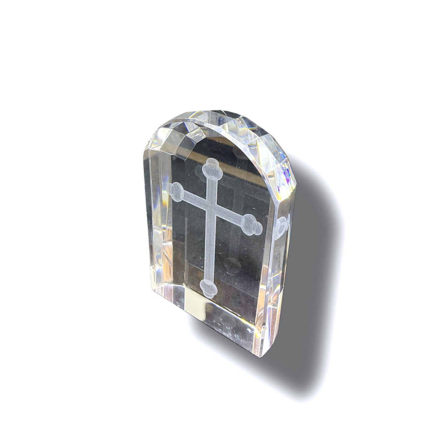 Engraved Glass Paperweight - Arch Top Cross