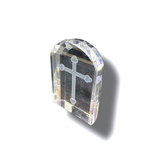 Engraved Glass Paperweight - Arch Top Cross