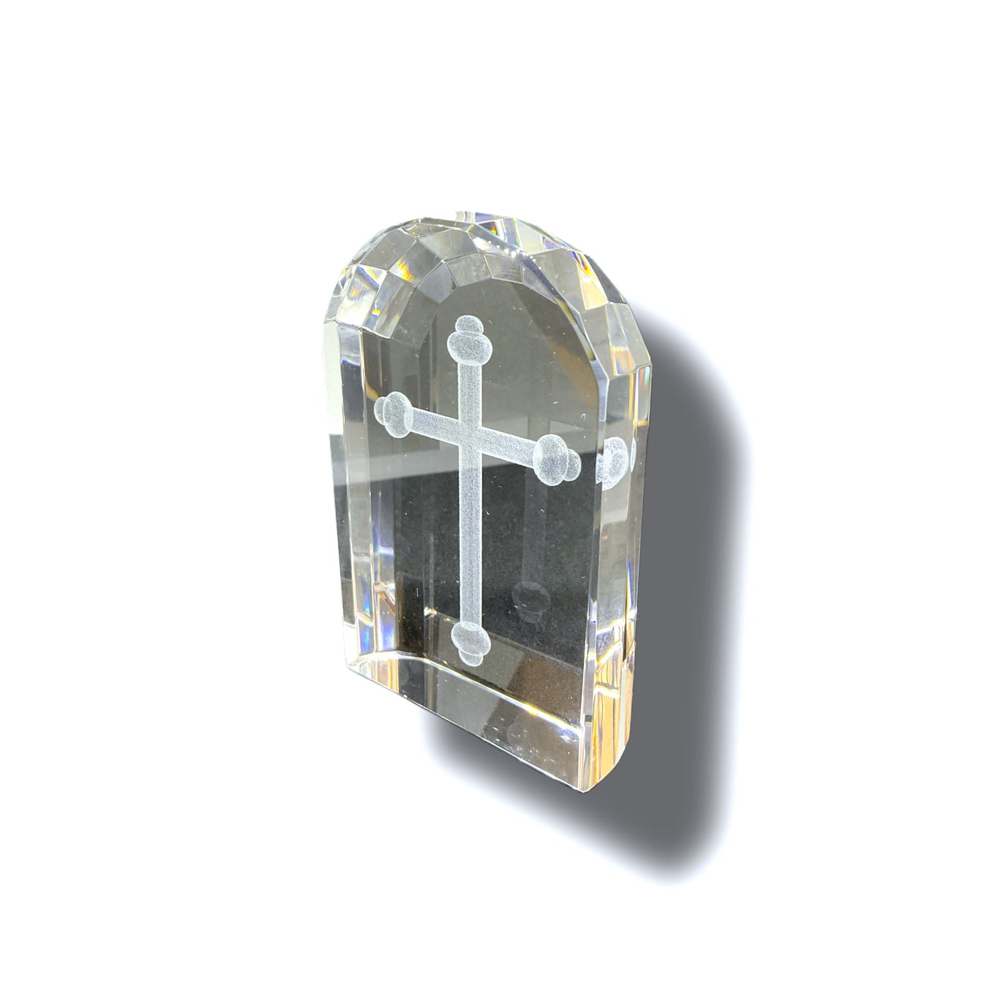 Engraved Glass Paperweight - Arch Top Cross