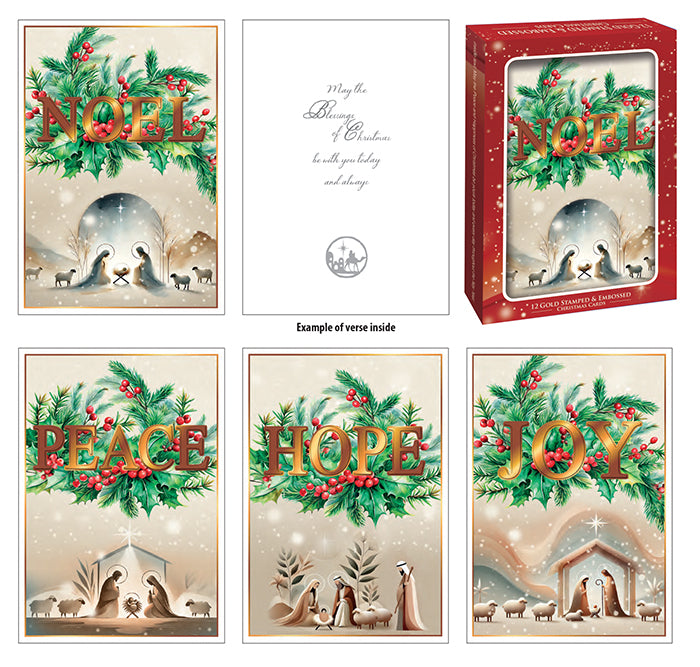 Gold Stamped Christmas Card Box – 4 Designs (Box of 12)