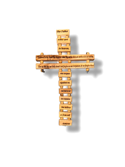 Olive Wood Lords Prayer Cross 23cm