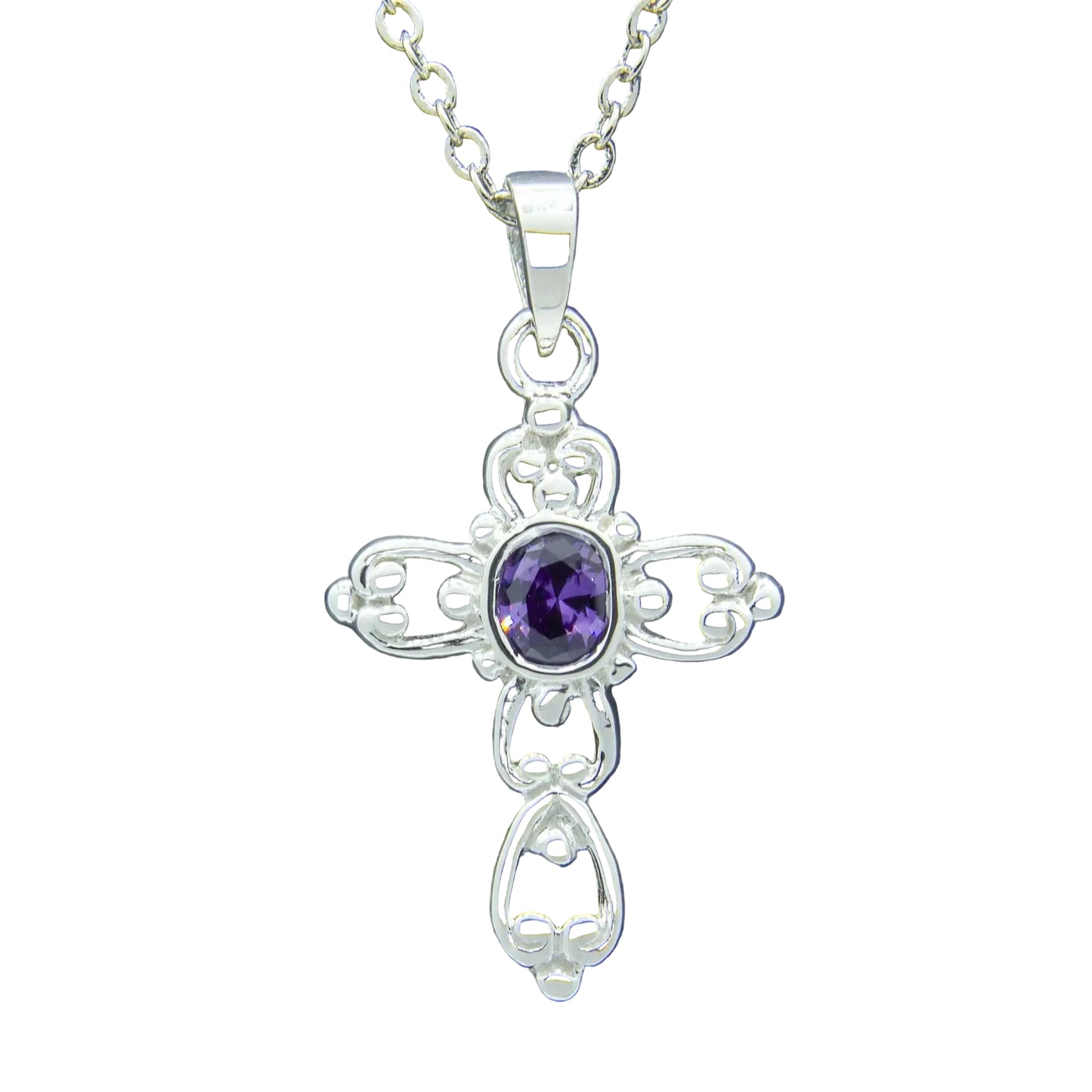 Celtic Cross Pendant with Amethyst – Sterling Silver