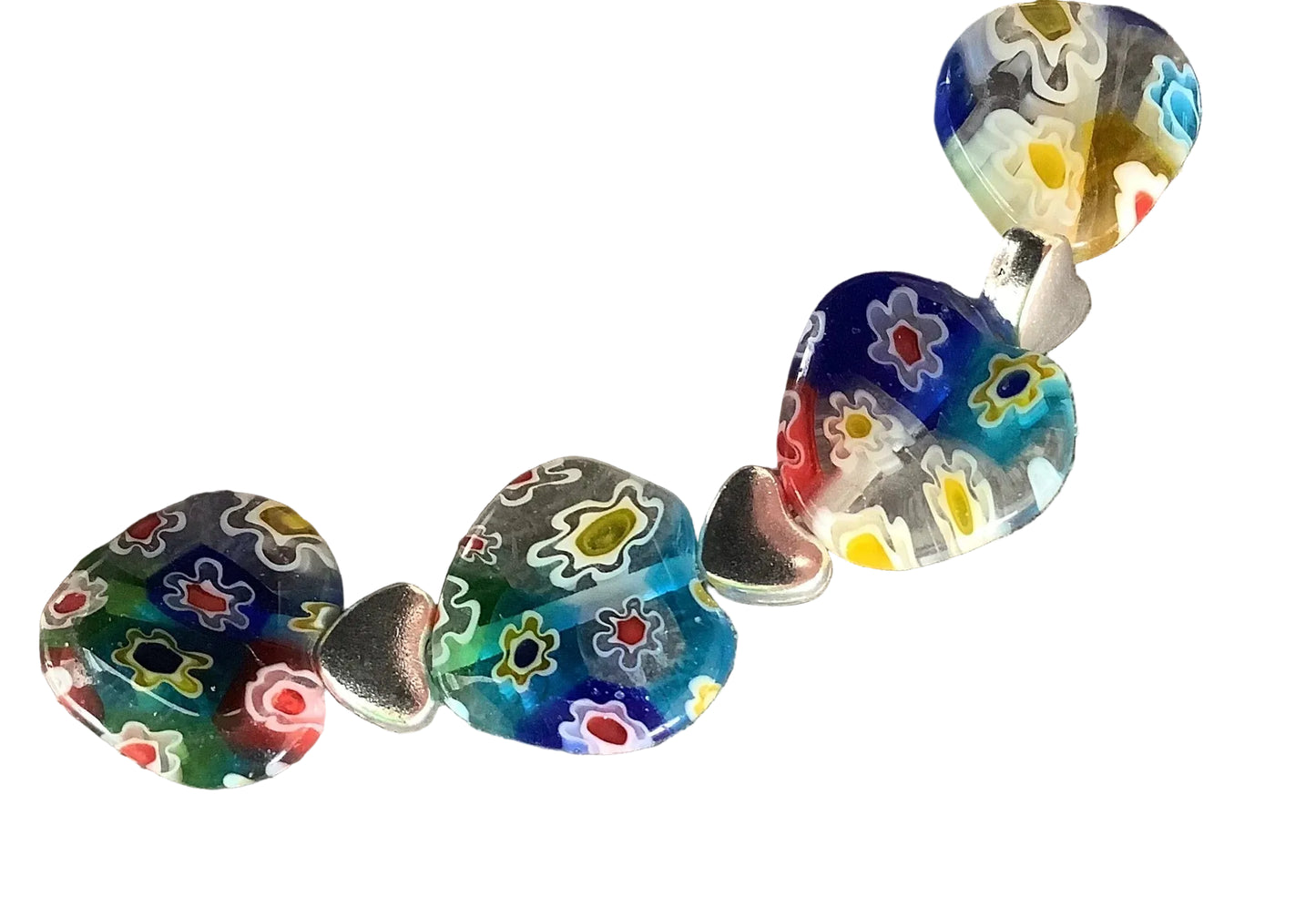 Millefiori Glass Bead Bracelet with Heart Details