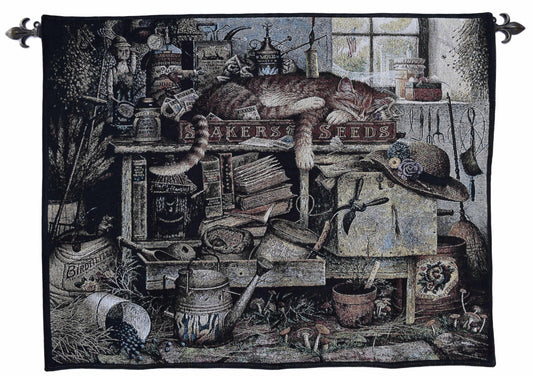 Remington in the Potting Shed Wall Tapestry