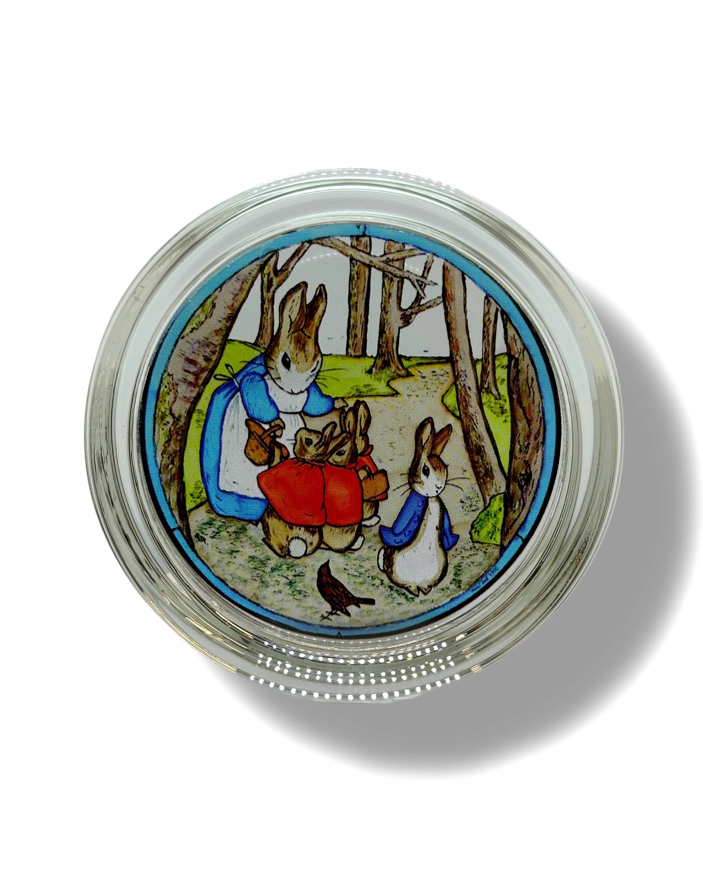 Stained Glass Paperweight - Beatrix Potter Mrs Rabbit & Bunnies