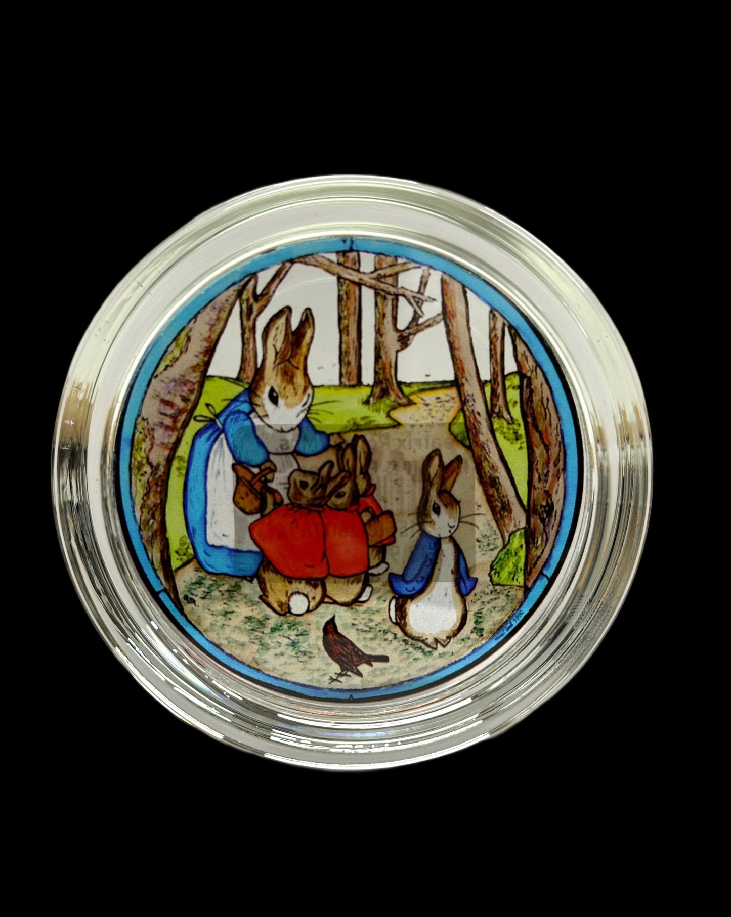 Stained Glass Paperweight - Beatrix Potter Mrs Rabbit & Bunnies