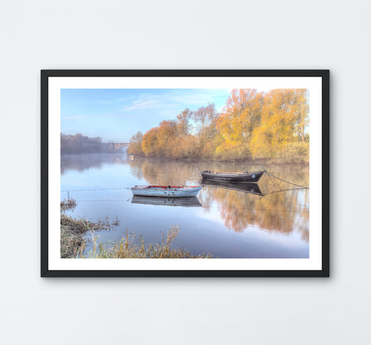 Boats on a foggy River Dee A4