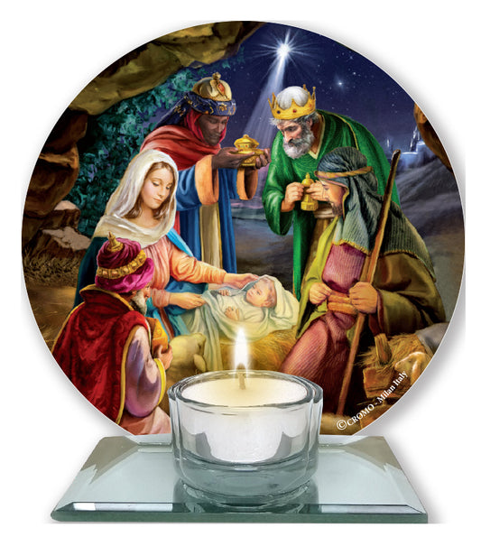 Nativity Glass Votive Light Holder
