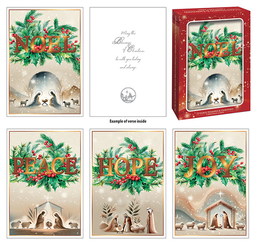 Gold Stamped Christmas Card Box – 4 Designs (Box of 12)