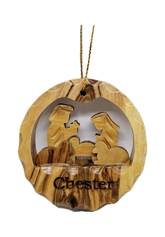 Hanging Decoration - Olive Wood Chester Nativity Scene
