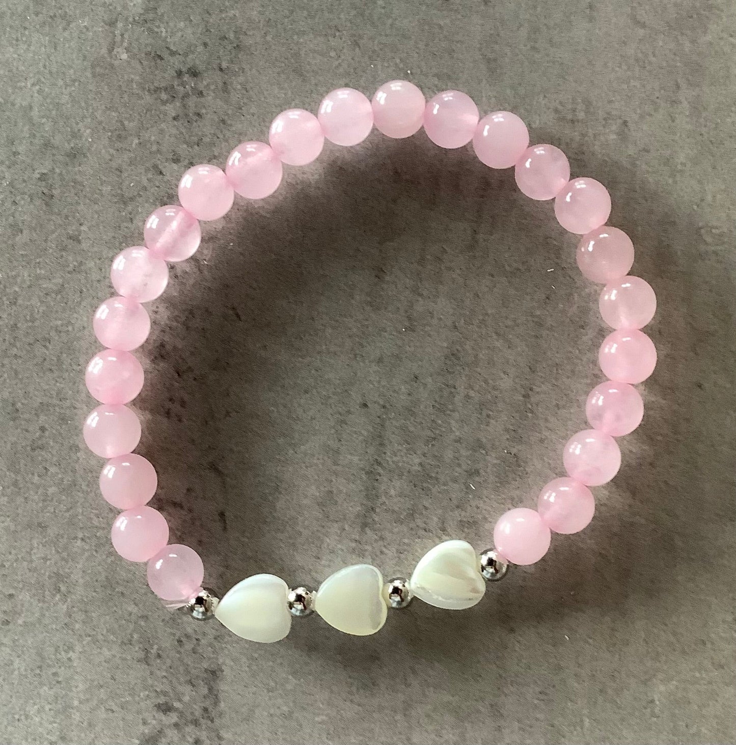 Pink Bead & Shell Heart Bracelet with Prayer Card