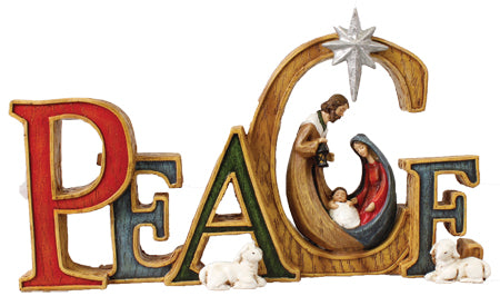 Resin Nativity – “PEACE” Holy Family Scene