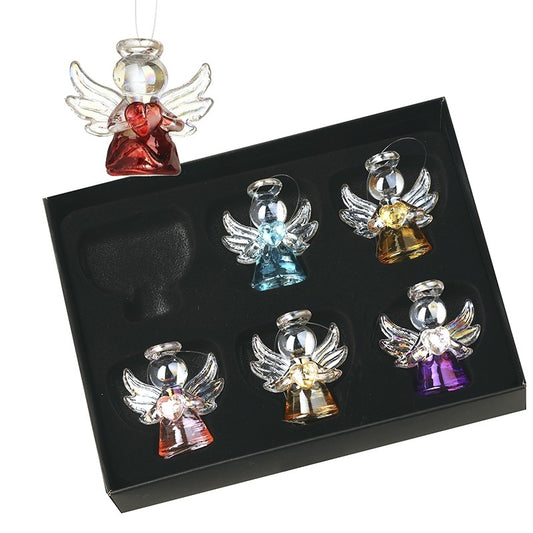 Hanging Coloured Glass Angel Set