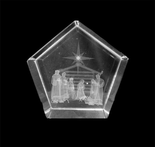 Engraved Glass Paperweight - Nativity Scene